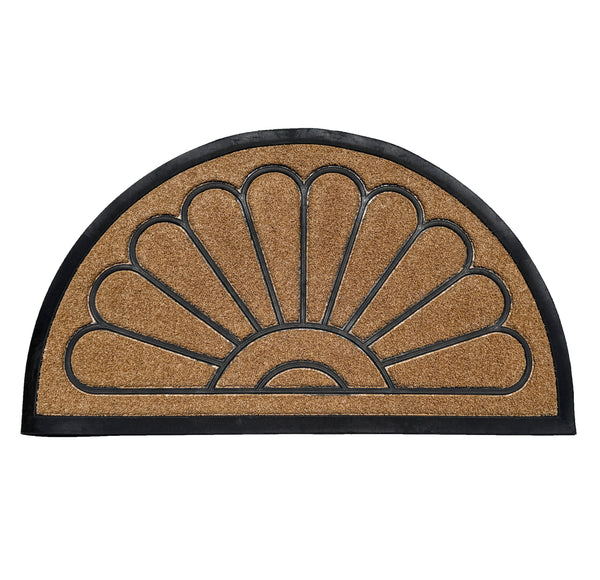 Beige Sunburst Semi-Circle All-Season Sturdy Absorbent Non-Slip Rubber Backing Multipurpose Door Mat