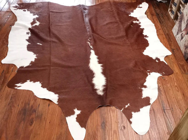 6' x 7' Feet Brown White Cowhide Handmade Soft Large Cow Hide Cow Skin Leather Animal Area Rug