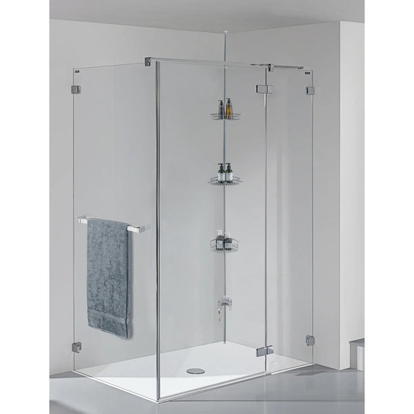 4-Tier Satin Grey Corner Tension Pole Shower Caddy