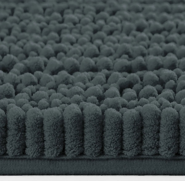 Charcoal Grey Soft Cozy Plush Chenille Contour Bath Mat Bathroom Rug
