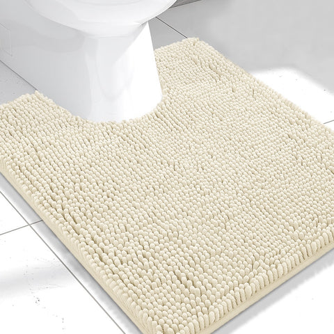 Cream Soft Cozy Plush Chenille Contour Bath Mat Bathroom Rug