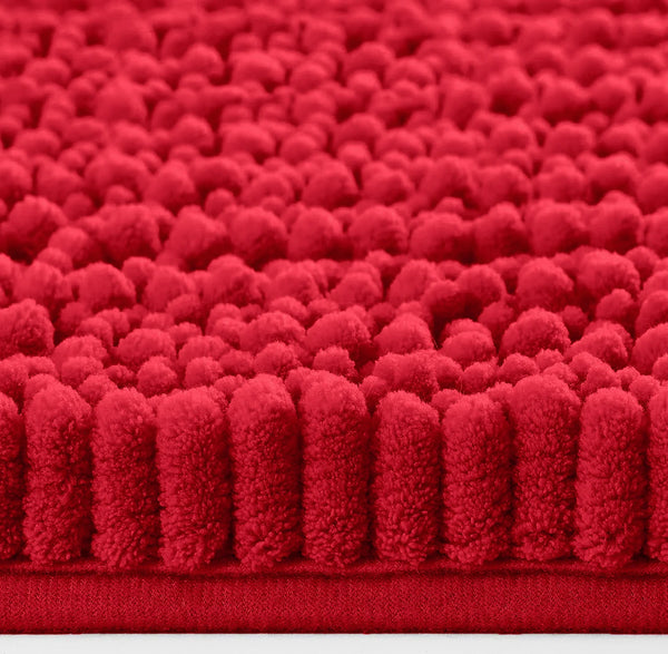 Large 2 Piece Set Red Soft Cozy Plush Chenille Bath Mat Bathroom Rug