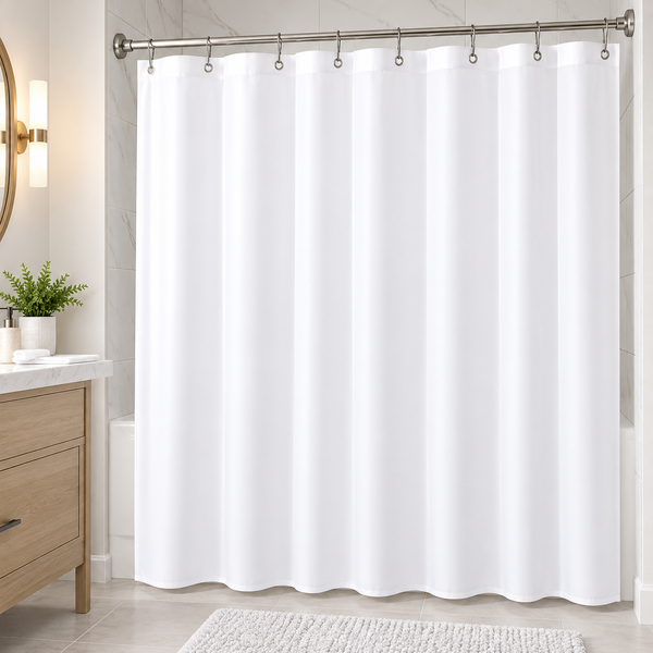 71" x 71" White PVC Shower Curtain Liner – Waterproof Bathroom Shower Liner with Reinforced Hanging Holes, Easy-Clean Tub &amp; Shower Protector