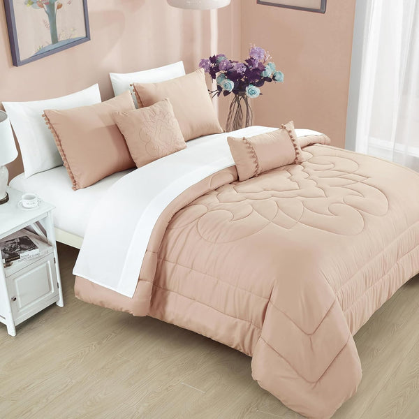 9 Piece Bed-in-a-Bag Blush Pink Quilted Solid Soft Bedding Comforter Set