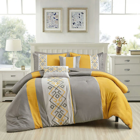 9 Piece Bed-in-a-Bag Yellow Grey Geometric Modern Solid Soft Bedding Comforter Set
