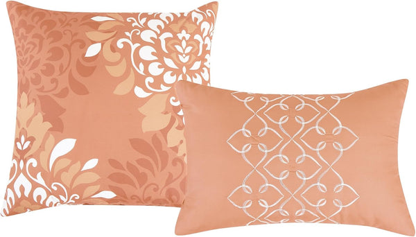 9 Piece Bed-in-a-Bag Coral Pink Quilted Solid Soft Bedding Comforter Set