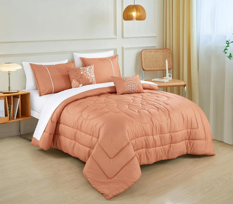 9 Piece Bed-in-a-Bag Coral Pink Quilted Solid Soft Bedding Comforter Set