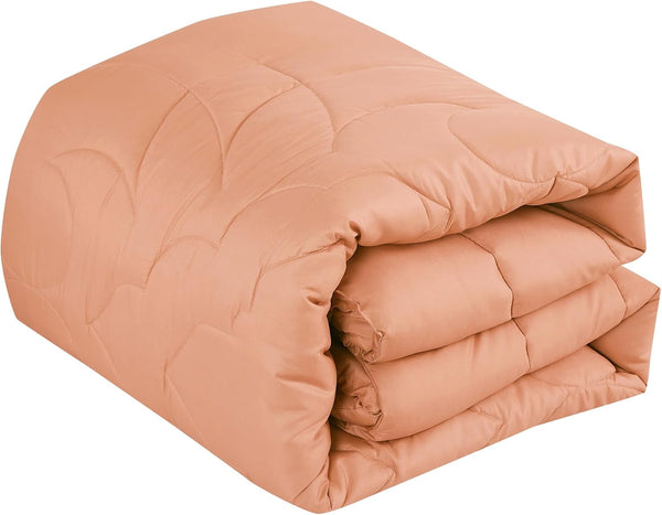 9 Piece Bed-in-a-Bag Coral Pink Quilted Solid Soft Bedding Comforter Set