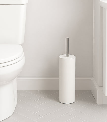15" Tall Modern White Toilet Brush Set with Holder