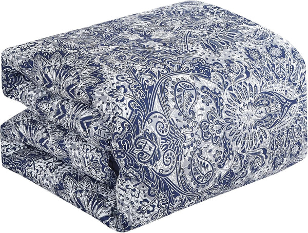 7 Piece Blue White Paisley Bedding Comforter Set