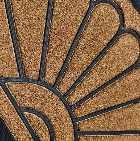 Beige Sunburst Semi-Circle All-Season Sturdy Absorbent Non-Slip Rubber Backing Multipurpose Door Mat