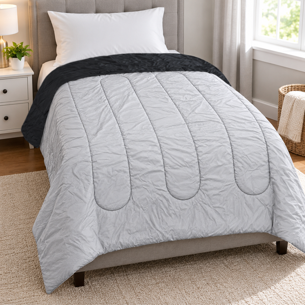 Black Silver Soft Quilted Lightweight All-Season Bedding Twin Reversible Comforter - 66"x90"