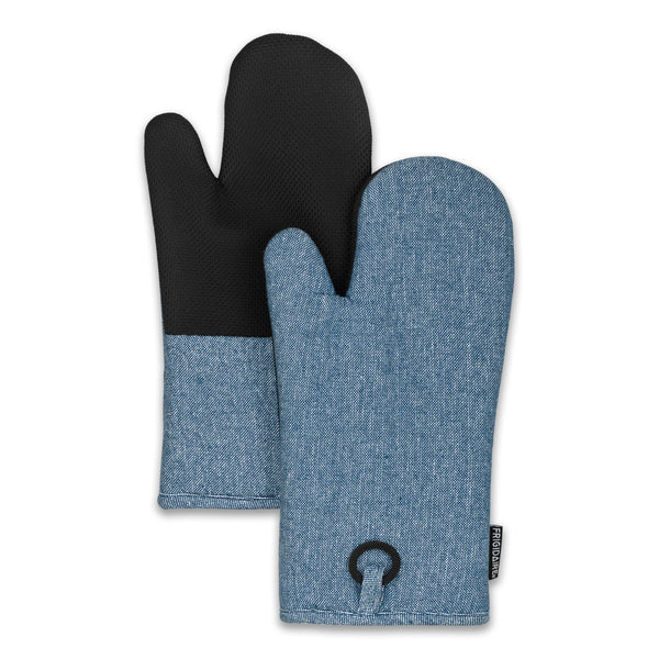 Denim Blue Heat Resistant Thick Soft Quilted Lining Kitchen Oven Glove Mitts With Neoprene
