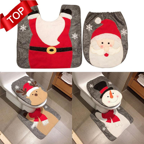 1/2/3/4pcs Fancy Santa Claus Rug Seat Bathroom Set Contour Rug Christmas Decoration Navidad Xmas Party Supplies New Year Home