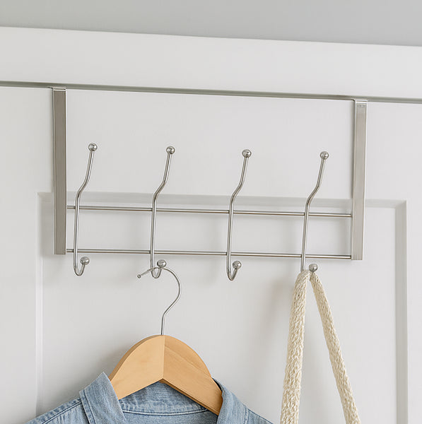 Silver Over The Door Hanger Hanging Rack 8 Hooks Organizer