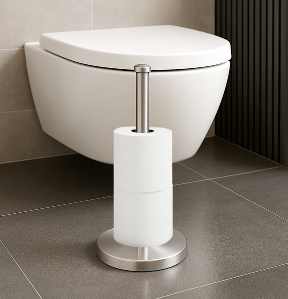21.7" Tall - Silver Chrome Toilet Paper Storage Stand Holder