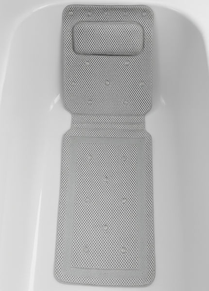 Grey Non-Slip Full Body Bath Mat With Pillow For Bathtub - 14" x 50"