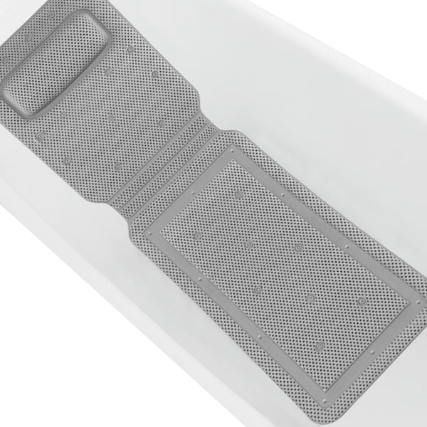 Grey Non-Slip Full Body Bath Mat With Pillow For Bathtub - 14" x 50"