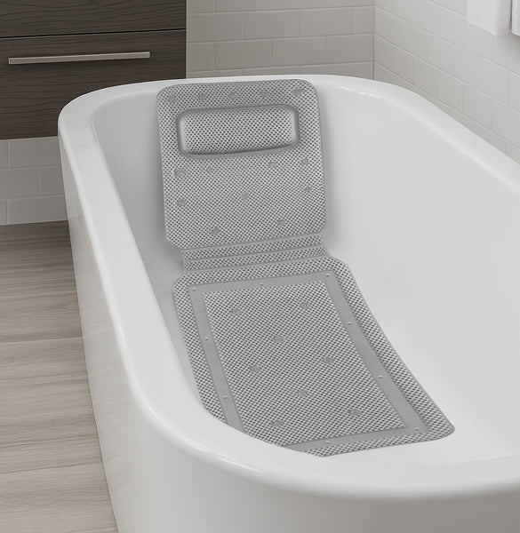 Grey Non-Slip Full Body Bath Mat With Pillow For Bathtub - 14" x 50"
