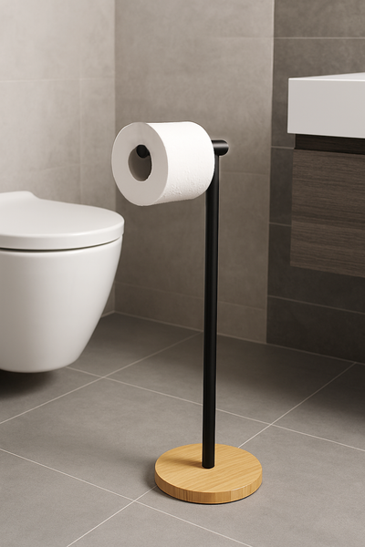 22" Tall - Matte Black Toilet Paper Storage Stand Holder