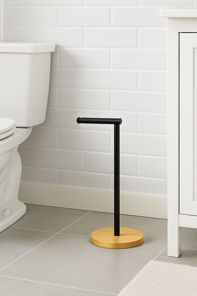 22" Tall - Matte Black Toilet Paper Storage Stand Holder