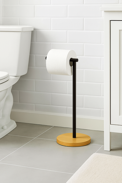 22" Tall - Matte Black Toilet Paper Storage Stand Holder