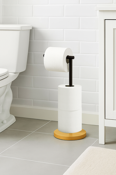 22" Tall - Matte Black Toilet Paper Storage Stand Holder