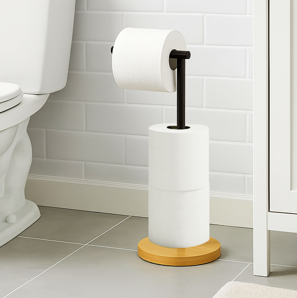 22" Tall - Matte Black Toilet Paper Storage Stand Holder