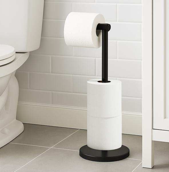 21.5" Tall - Matte Black Toilet Paper Storage Stand Holder