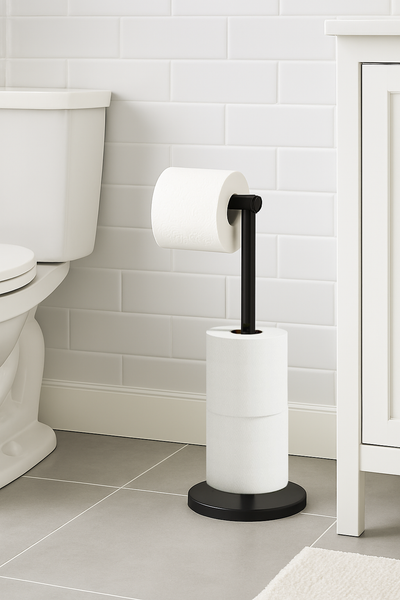 21.5" Tall - Matte Black Toilet Paper Storage Stand Holder