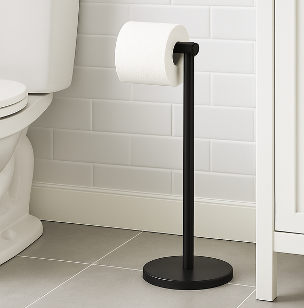 21.5" Tall - Matte Black Toilet Paper Storage Stand Holder