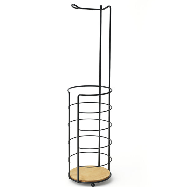 25" Tall - Matte Black Bamboo Toilet Paper Storage Stand Holder