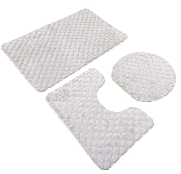Beige Textured Ultra Soft Non-Slip Absorbent Geometric Bathroom Bath Mat Set