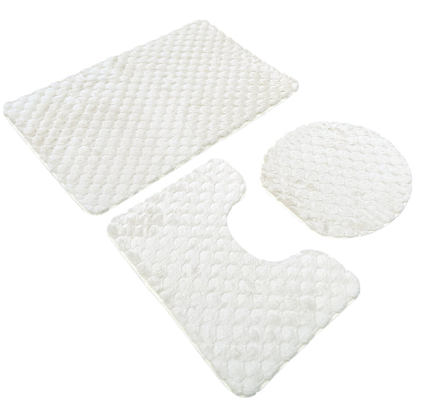 Ivory Textured Ultra Soft Non-Slip Absorbent Geometric Bathroom Bath Mat Set