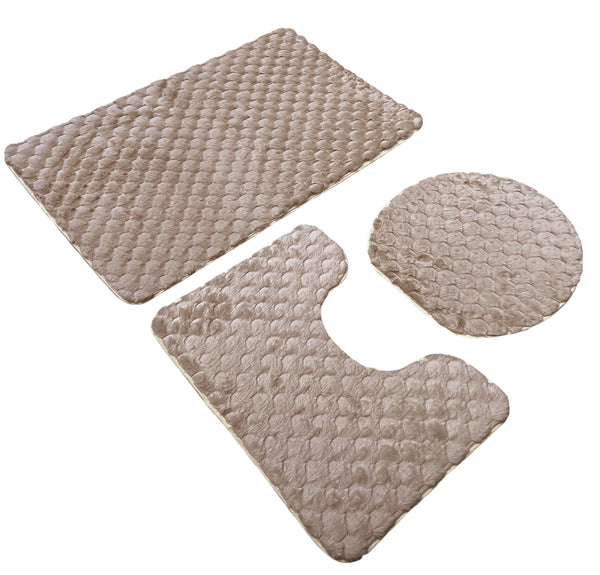 Taupe Textured Ultra Soft Non-Slip Absorbent Geometric Bathroom Bath Mat Set