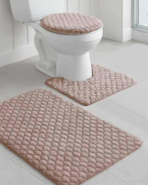 Taupe Textured Ultra Soft Non-Slip Absorbent Geometric Bathroom Bath Mat Set