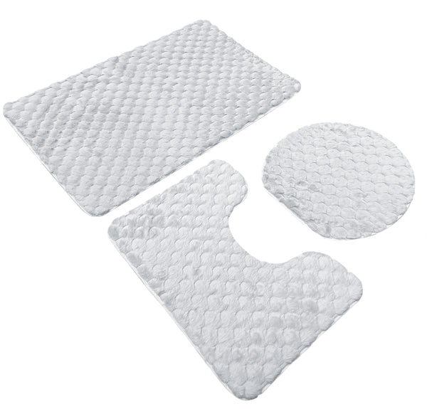 Light Grey Textured Ultra Soft Non-Slip Absorbent Geometric Bathroom Bath Mat Set