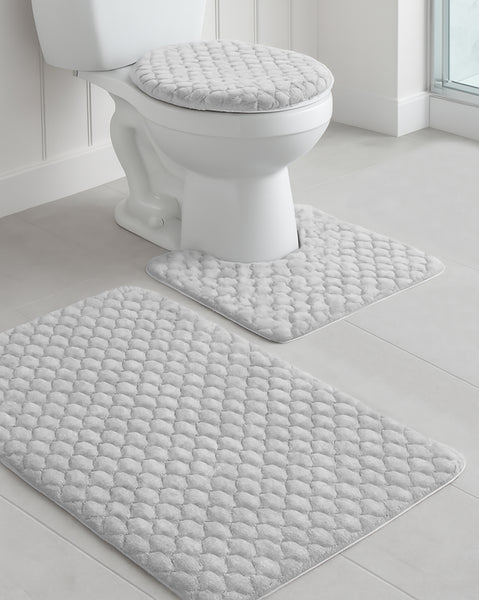 Light Grey Textured Ultra Soft Non-Slip Absorbent Geometric Bathroom Bath Mat Set