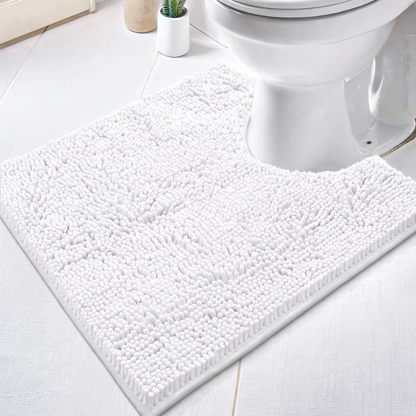 White Soft Cozy Plush Chenille Contour Bath Mat Bathroom Rug