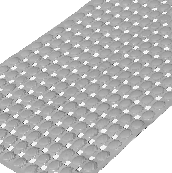 Grey Geometric Circles Vinyl Non-Slip Bathtub Shower Mat With Suction Cups -27" x 15"