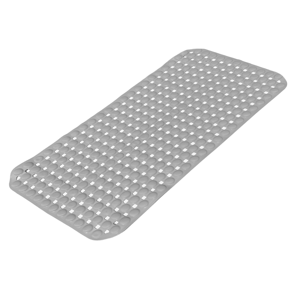 Grey Geometric Circles Vinyl Non-Slip Bathtub Shower Mat With Suction Cups -27" x 15"