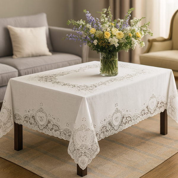 54"x72" White Vinyl Tablecloth Floral Laced Table Cloth Cover Waterproof