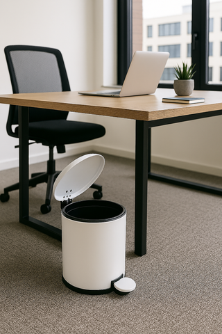 10" Tall White Step Garbage Can with Removable Inner Bucket, Soft-Close Metal Waste Basket with Foot Pedal