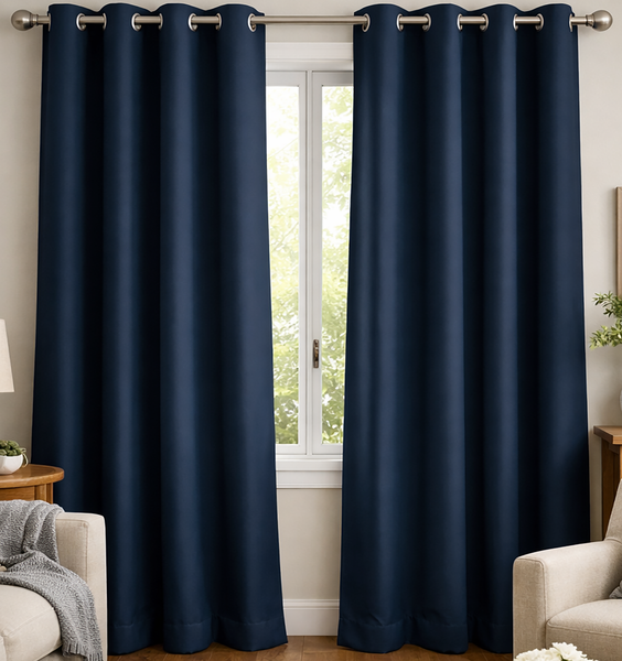 2 Piece Solid Navy Blue Blackout Grommet Curtain Panel Set - 84" Long