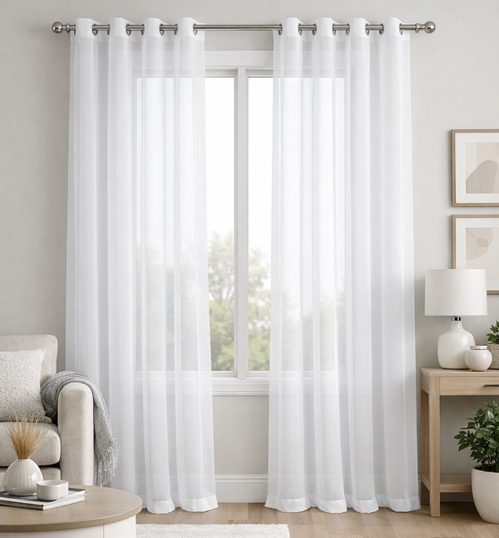 White Sheer Window Grommet Curtain Set - 120" Inches Long ( 2 Panels)