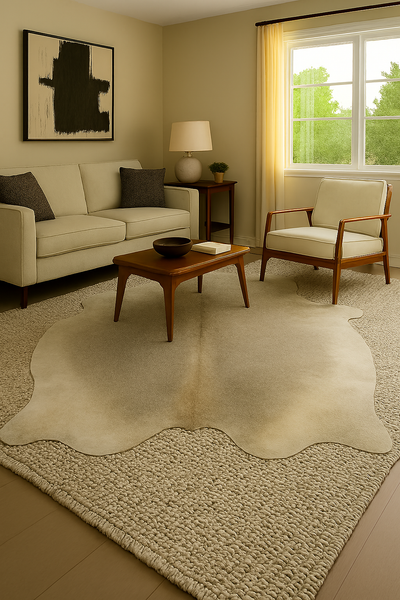 6' x 7' Feet Grey Cowhide Handmade Soft Large Cow Hide Cow Skin Leather Animal Area Rug
