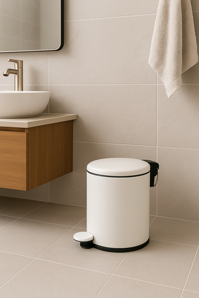 10" Tall White Step Garbage Can with Removable Inner Bucket, Soft-Close Metal Waste Basket with Foot Pedal