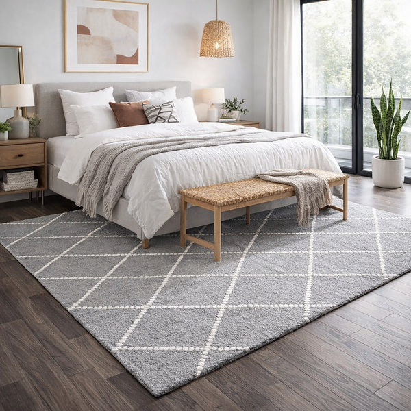 7'6" x 9'6" Feet Light Grey Ivory Hand-tufted Wool Natural Trellis Geometric Tribal Rug