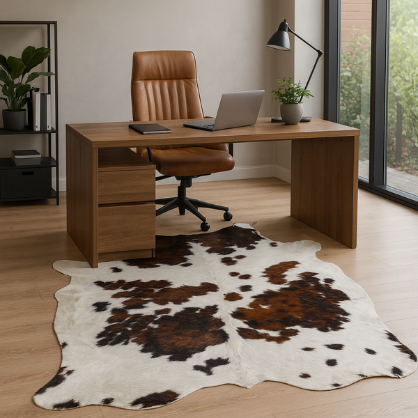 6' x 7' Feet Tri-Color Cowhide Brown Black White Handmade Soft Large Cow Hide Cow Skin Leather Animal Area Rug