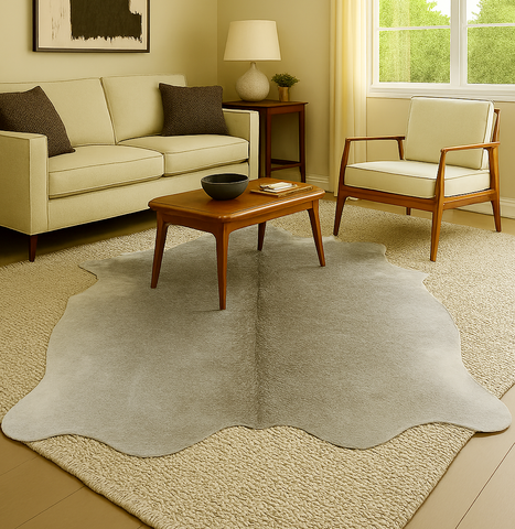 6' x 7' Feet Grey Cowhide Handmade Soft Large Cow Hide Cow Skin Leather Animal Area Rug